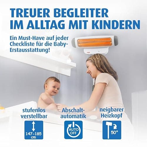 reer Wickeltischstrahler FeelWell 2in1, Standheizstrahler und Wandmontage, 2 Heizstufen, Timer, Kippsicherung, geprüft nach Medizinstandard, Weiß, aus Metall thumbnail 4