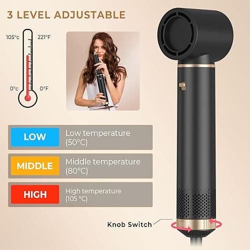 Blow Dryer Brush 5 in 1, Negative Ion Hair Dryer Brush Set Upgrade Hot Air Brush Air Styler Curling Wrap Air Curler, Curling Iron Hair Styling Tools As A Gift for Straight/Curl/Drying/Smoothing - Black Gold thumbnail 3