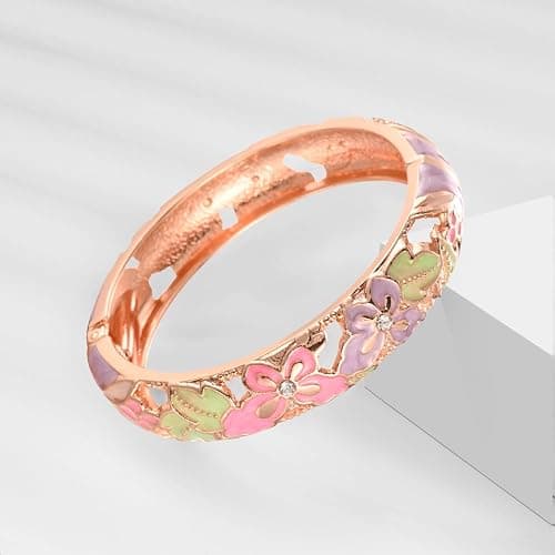 UJOY Bangles 5 Pcs Enamel Jewelry Set Rose Flower Engraved Cloisonne Bracelets Pack in a Box 5PCS thumbnail 2