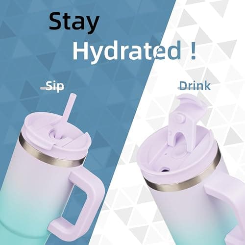 Konokyo 40 oz Tumbler with Handle and 2 Straws,2 in 1 Lid Insulated Water Bottle Stainless Steel Travel Coffee Mug,Lavender Green thumbnail 4