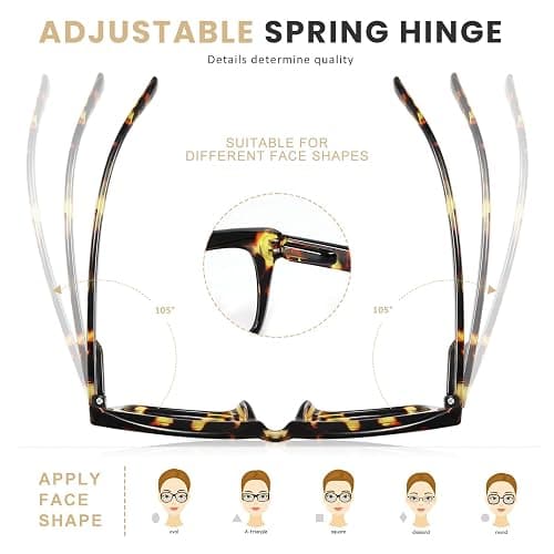 XVXV Reading Glasses for Women Men - Blue Light Blocking Readers Oversize Oprah Square Anti Glare/Eyestrain Spring Hinge thumbnail 4