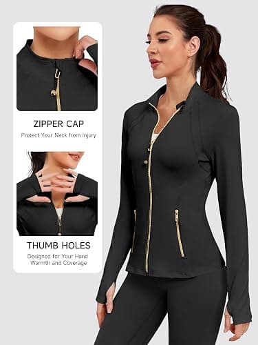 VUTRU Women Athletic Jacket Fitted Workout Running Zip Up Track Coat | Thumb Holes Pockets for Yoga Gym Travel thumbnail 5