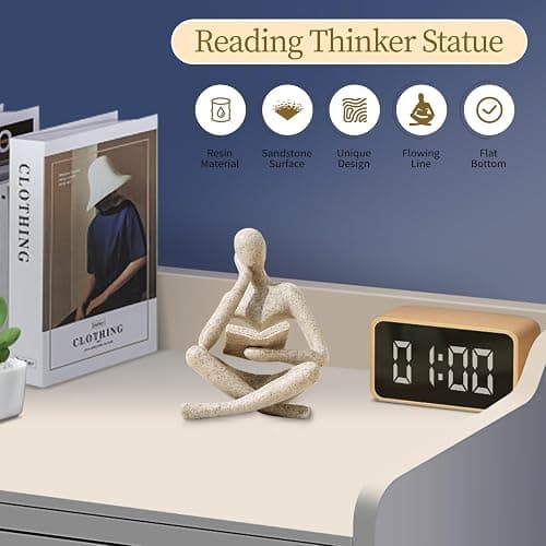 UTTCMK Bookshelf Decor Thinker Statue - Abstract Art Reading Thinker Sculpture Figurine Aesthetic, Modern Home Decoration for Living Room Office Shelves Coffee Table Desk Decor(Beige) thumbnail 5