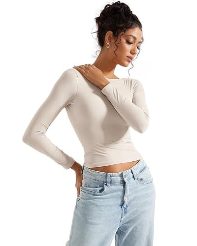SUUKSESS Women Backless Going Out Tops Double Lined Open Back Basic Long Sleeve thumbnail 4