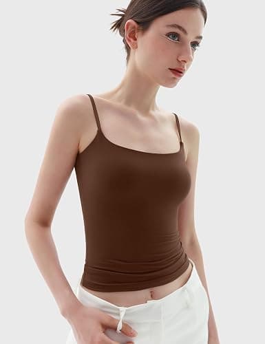 PUMIEY Women's Square Neck Tank Top Adjustable Spaghetti Straps Sleeveless Basic Tops Sharp Collection thumbnail 2
