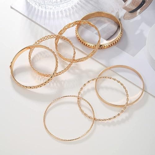RINTOLER 16Pcs Gold Bangle Bracelets for Women - Multi Layer Stackable Textured Bracelets Boho Jewelrys Set. thumbnail 3