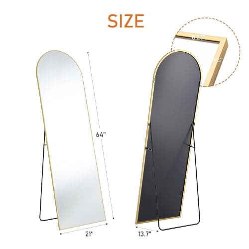 Sweetcrispy Arched Full Length Mirror 64"x21" Full Body Mirror Floor Mirror Standing Hanging or Leaning Wall, Large Arch Wall Mirror with Stand Aluminum Alloy Thin Frame for Bedroom Cloakroom,Gold thumbnail 2
