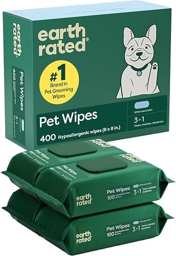 Earth Rated Pet Wipes for Dogs and Cats, Hypoallergenic, 3-in-1 Cleaning, Deodorizing and Hydrating, for Grooming Paws, Body and Butt, New White Tea and Basil Scent, 400 Count - Image 1