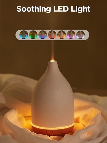 InnoGear Oil Diffuser, 150ML Ceramic Diffuser for Essential Oils Handcrafted Aromatherapy Diffuser Ultrasonic Cool Mist Humidifier with 2 Mist Modes Waterless Auto Off for Room Office, White thumbnail 6