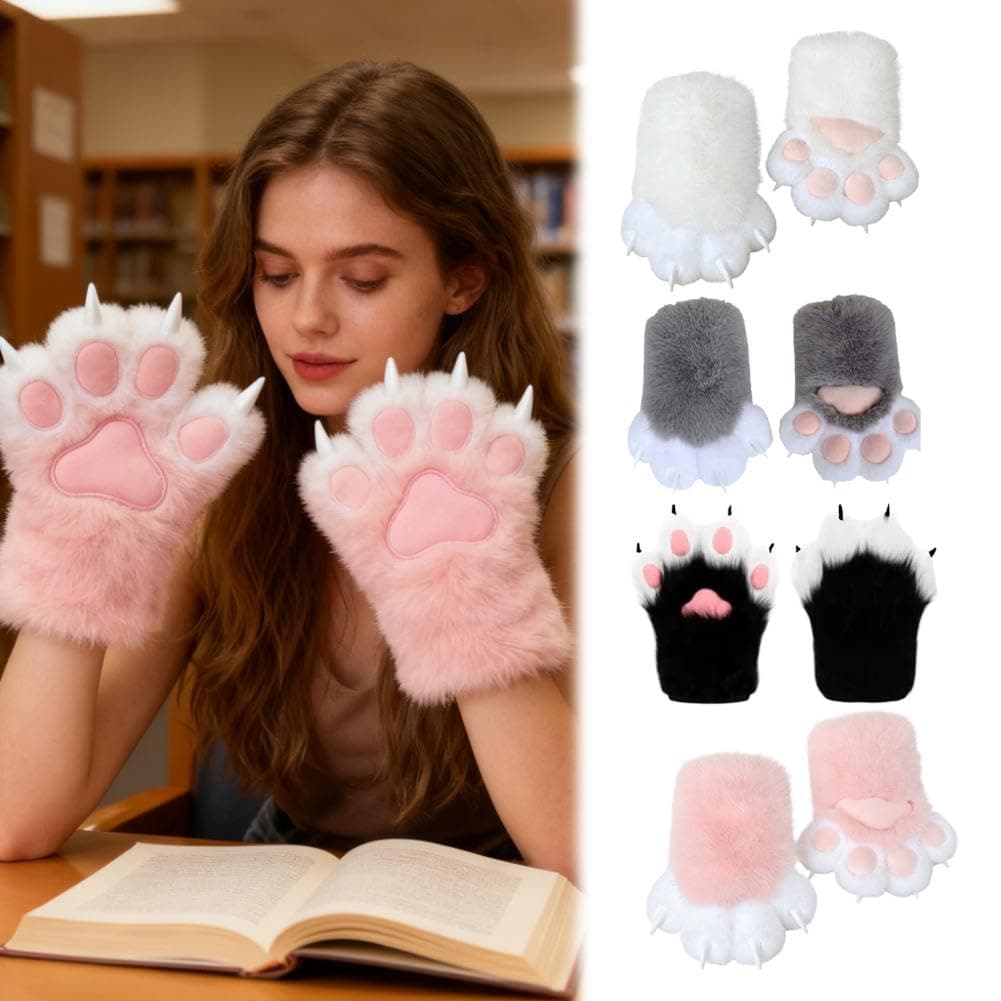 1 Pair Cosplay Faux Furs Plush Cat Paw Gloves Furry Paws Costume Outfit Accessories, Cute Fursuit Paws Cosplay Cat Wolf for Party Fancy Dress Costume thumbnail 2