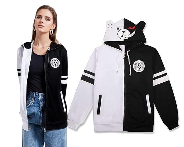 Unpifolov Black White Bear Hoodies Sweatshirts Anime Cosplay Zipper Jacket Unisex Long Sleeve Coat Uniform - Image 1