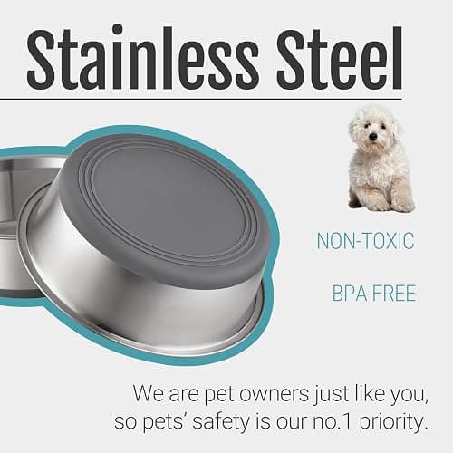 PEGGY11 Nonslip Stainless Steel Dog Bowls, 3.8 US Cup, 2 Count | No slide silicone bottom, Dishwasher safe, Easy to clean, Stackable design thumbnail 2