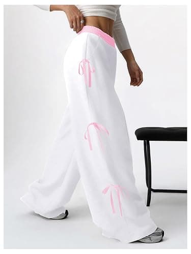 Verdusa Girl's Coquette Bow Wide Leg Baggy Pants Lightweight Cute Sweatpants with Pockets thumbnail 4