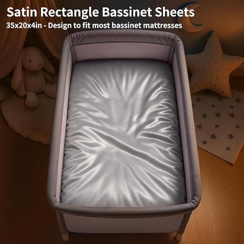 Satin Bassinet Sheet 2 Pack, Great for Baby Hair, Soft Silk Feeling Sheet for Rectangle Cradle Bassinet Mattress Pad, for Boys Girls Gift Newborn and Infant(White & Gray) thumbnail 2