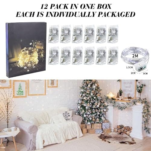 ZGWJ 12 Pack Fairy Lights Battery Operated, 7ft 20 Mini LED Fairy String Lights Silver Wire 3 Modes for DIY, Parties, Wedding, Bedroom, Halloween Christmas Decoration Silver White thumbnail 6