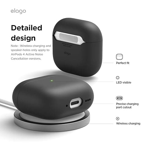 elago Liquid Hybrid Case Compatible with AirPods 4th Generation Case - Compatible with AirPods 4 Case Cover, Triple Layer Protection, Wireless Charging, Shock Resistant, Easily Cleaned (Black) thumbnail 6