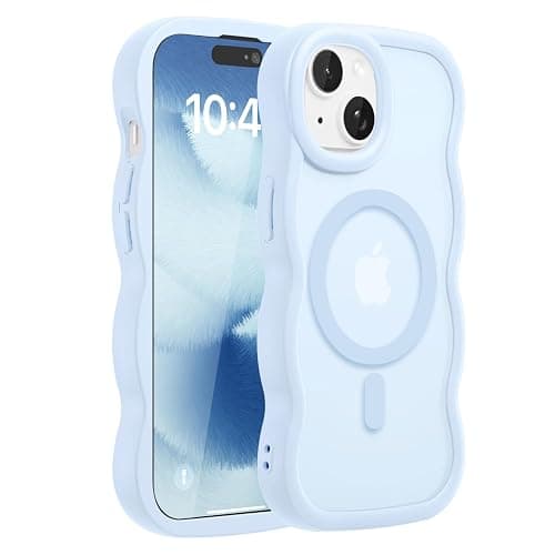 Amzfield Magnetic for iPhone 15 Case, Compatible with Magsafe Wavy Frame Cute Translucent Matte Hard Back Silicone Bumper Shockproof Phone Case for iPhone 15 Women Girls, Light Blue thumbnail 8