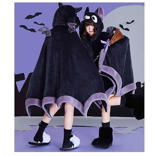 Cute Halloween Wearable Blanket Hoodie Free Size for Adults Devil Bat Hooded Blanket Oversized Soft Sherpa Hoodie Women Throw Cloak Wrap with Demon Wings for Men Child Student,A thumbnail 2
