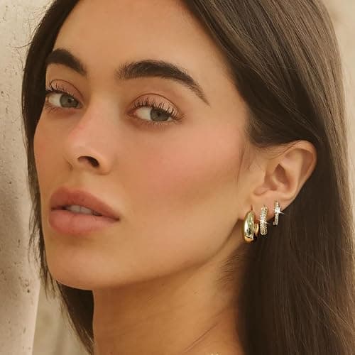 VIROMY Small Silver Hoop Earrings Set for Women, Sterling Silver Earrings Chunky Silver Hoop Earrings Tiny Lightweight CZ Earrings for Women Trendy Fashion Jewelry for Women thumbnail 3