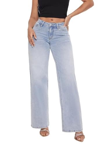 ONESO Baggy Jeans, Mid-Low Rise, Wide Leg Distressed Pants thumbnail 2