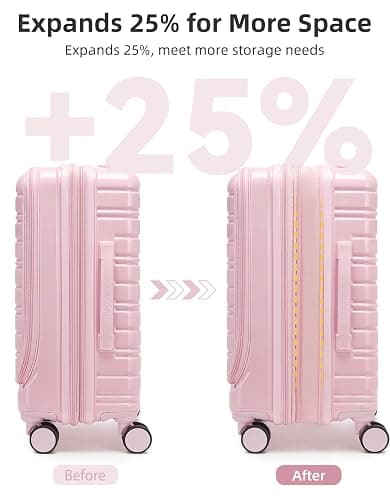LARVENDER Carry On Luggage 22x14x9 Airline Approved, 20 Inch Expandable PC+ABS Hardside Carry On Luggage with Front Pocket Spinner Wheels TSA Lock for Women Men (Pink) thumbnail 5