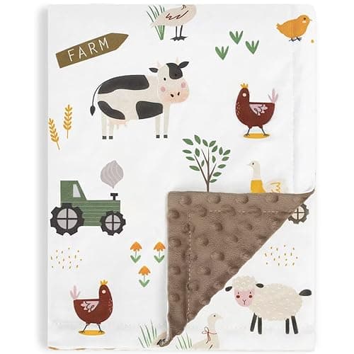 HOMRITAR Baby Blanket for Boys Soft Lightweight Minky Blanket with Double Layer Dotted Backing for Infant Toddler Nursery Crib with Cute Farm Animals Design 30 x 40 Inch - Farm - 30 x 40 Inch (Pack of 1)