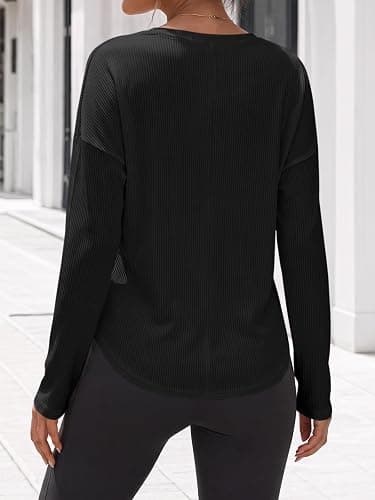 Fisoew Womens Long Sleeve Henley Shirts Ribbed Knit Button Tunic Tee Tops thumbnail 4