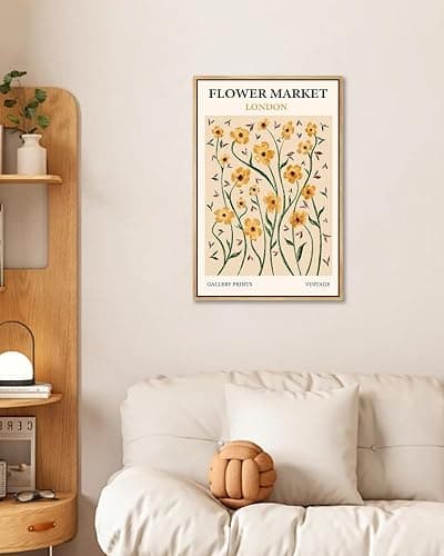 Gufro Flower Market Framed Wall Art,Boho Yellow Flower Canvas Art Painting,Abstract Botanical Boho Floral Aesthetic Painting Decor for Dorm Living Room Bedroom 16x24in thumbnail 2