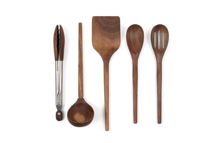 Salt & York 5-piece Walnut Wooden Kitchen Utensil Set - Includes Turner, Tongs, Slotted Spoon, Ladle, and 12" Spoon - Best Wooden Spoons for Cooking - Ideal for Nonstick Cookware thumbnail 5