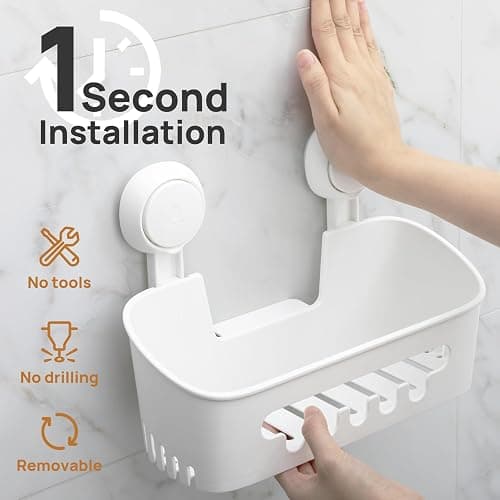 LEVERLOC Shower Caddy Suction Cup 2 Pack, Shower Organizer Removable Bathroom Shelf, Storage Suction Powerful Max Hold 22lbs Bathroom Caddy Waterproof Holder, White thumbnail 3