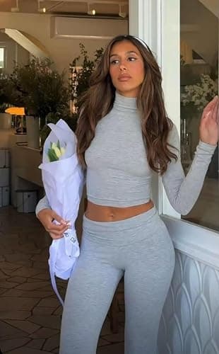 ZFLM Casual Workout Two Piece Outfits Long Sleeve High Waist Fold-Over Flared Leggings Pants Tracksuit Sets Streetwear thumbnail 5