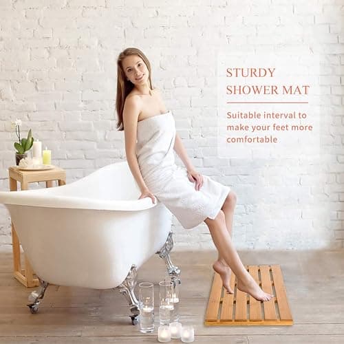 Bath Mat for Luxury Shower - Non-Slip Bamboo Sturdy Water Proof Bathroom Carpet for Indoor or Outdoor Use thumbnail 4