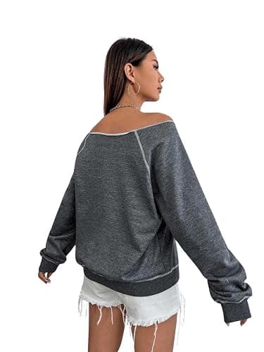 RoseSeek Women's Off The Shoulder Sweatshirts Long Sleeve Pullover Tops Trendy Y2k Fall Tops thumbnail 2