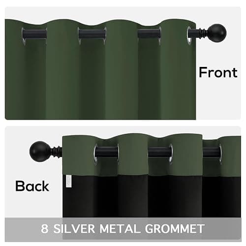 Yakamok Greyish Green Blackout Curtains 84 inches Long for Bedroom 52" Wide | Thermal Insulated Window Treatment Total Blocking Panels with Black Liner for Living Room/Dining Room Grommet Top 2 Panels thumbnail 6