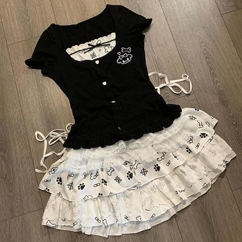 Mcbling Top Skirt Set Gyaru Shoujo Girl Jojifuku Jirai Kei Clothes Scenecore Fashion Cutecore Decora Y2K thumbnail 4