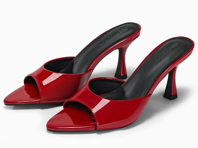Coutgo Womens Heeled Mules Pointed Peep Toe High Heels Slip On Backless Mule Sandals Dress Shoes thumbnail 4