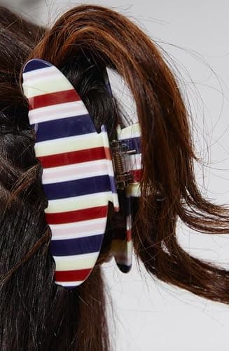 Almere Hair Claw Clip, Striped and Camo Pattern, Women's Hair Accessories for Thick or Thin Hair, 4 inch No-Slip (Yellow Multi Stripe) thumbnail 3