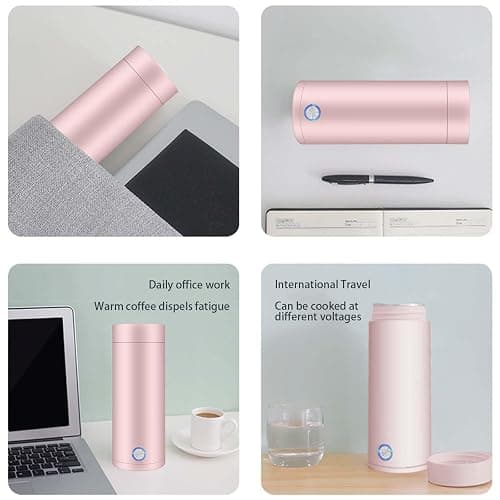 ⭐️Travel Electric Kettle, 14oz Portable Electric Kettle Stainless Steel Leakproof Fast Boiling Water with Auto Shut-Off and Boil Dry Protection for Office, Outdoor Use, Pink thumbnail 4