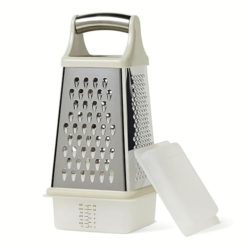 Amazon Basics 4-Sided Cheese Grater with Measurement Container, Stainless Steel, Dishwasher-Safe - Image 1