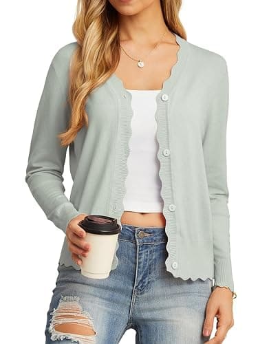 GRECERELLE Women's Long Sleeve V-Neck Button Down Cardigan Knit Shrugs Sweater - Image 1