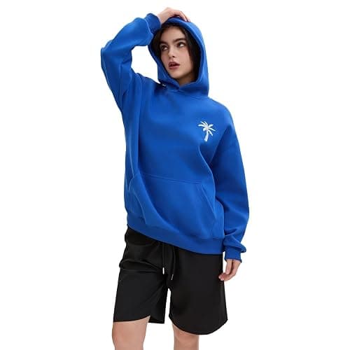 TUETENI Pink Embroidered Palm Tree Hooded Sweatshirt Cute Girls Oversized Sweatshirt Hibiscus Flower Printed Cotton Top thumbnail 3