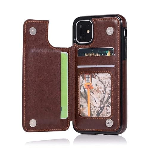JIATAY Wallet Phone Case for iPhone 14 Plus Case with Card Slot, Butterfly Flower Flip Leather iPhone 14 Plus Phone Case with Stand for Women Men (Brown) thumbnail 2