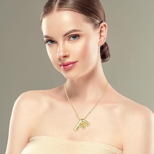 Necklace, 14k Gold Plated Balloon Initial Necklace Personalized Balloon Alphabet Pendant Necklaces Jewelry Gift for Women Girls thumbnail 5