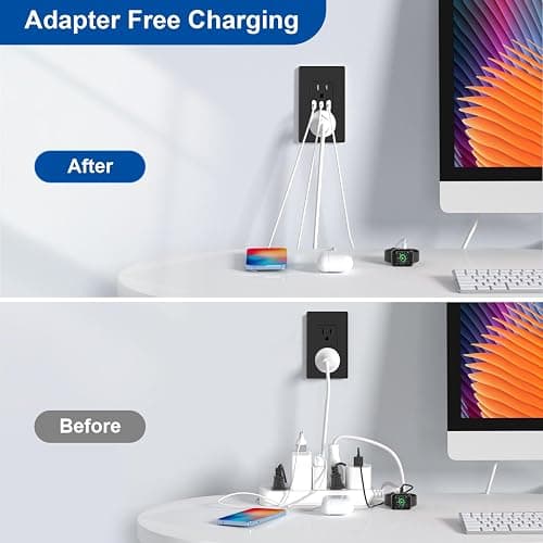 ELEGRP 3-Port USB C Wall Outlet Receptacle, Matte Black 15 Amp With USB Ports, TR Tamper-Resistant, Screwless Wall Plate Included, UL & CUL Listed, 1 Pack - 15 Amp Outlet - Black - 1 thumbnail 6