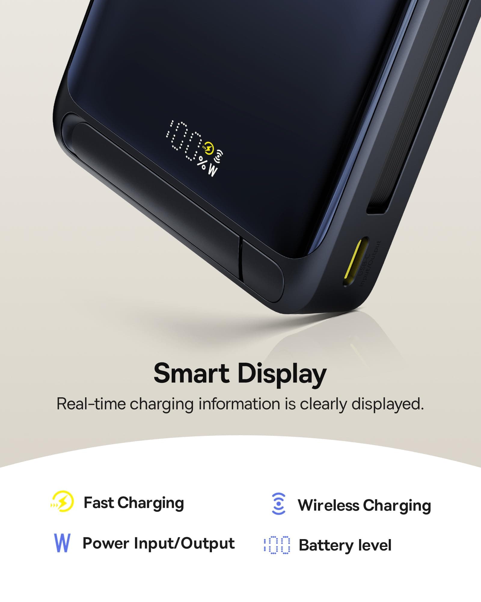 Baseus Nomos Qi2 Magsafe Powerbank, 15W Magnetic Powerbank for iPhone 16/15/14/13, External Battery 45W USB-C Fast Charging, 10000mAh Powerbank Foldable with Display, Small But Strong, Black thumbnail 5