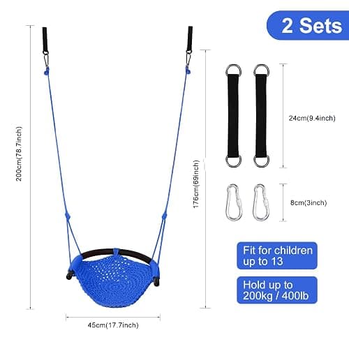 JKsmart 2 Pack Kids Swing Seat, Heavy Duty Rope Play Secure Children Swing Set, Toddler Swing Chair for Outdoor/Indoor/Playground/Home/Tree, with Snap Hooks and Swing Straps,440 lbs Capacity,Blue thumbnail 3