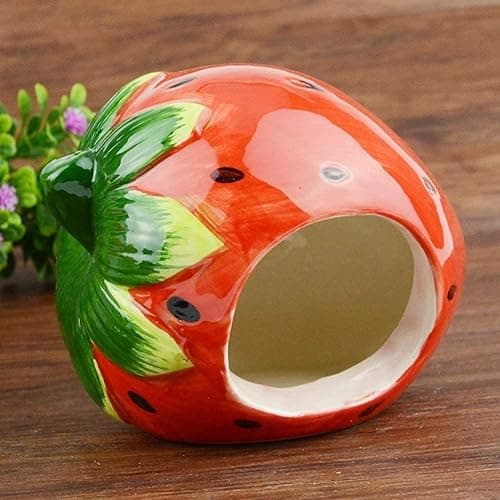 Cool Hamster House Hideout Suitable for Hamsters Less Than 4 inches 10 cm in Length Ceramics Strawberry Shape Bed Cute Small Animal Pet Squirrel Hedgehog Chinchilla Nest Hamster Cage Accessories thumbnail 6
