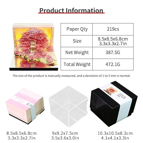 HOTOYMDS 3D Calendar 2026,3D Desk Calendar 2026 With LED Lights,3D Art Calendar Memo Pad 2026,Blossom Grove Island Desktop Decoration,Tear-Away 3D Paper Art Notepad w LED Lights,Christmas Gift,New Year Gift (Blossom Grove Island(Soft Pink)) - Blossom Grove Island(Soft Pink) thumbnail 3
