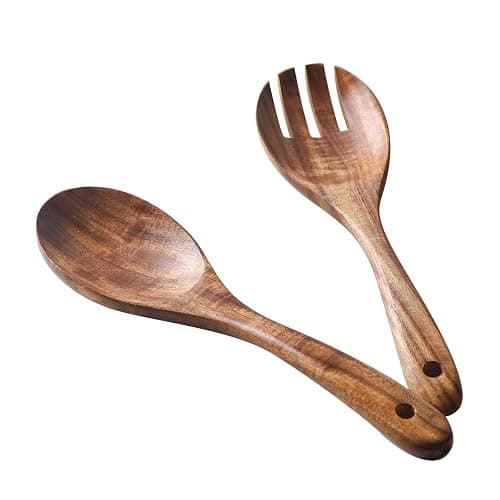 Muso Wood Acacia Salad Servers, 10-inch, Set of 2 | Wooden Salad Tongs for Serving Salad Mixes - Image 1