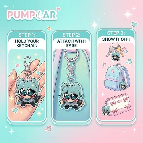 PumpCar Miku Acrylic Keychain, Vocaloid Virtual Idol Pop Singer Charm with Metal Clasp and Key Ring, Double-Sided Backpack Charm, Bag and Car Key Accessory, Collectible Anime Gift for All Fans thumbnail 9